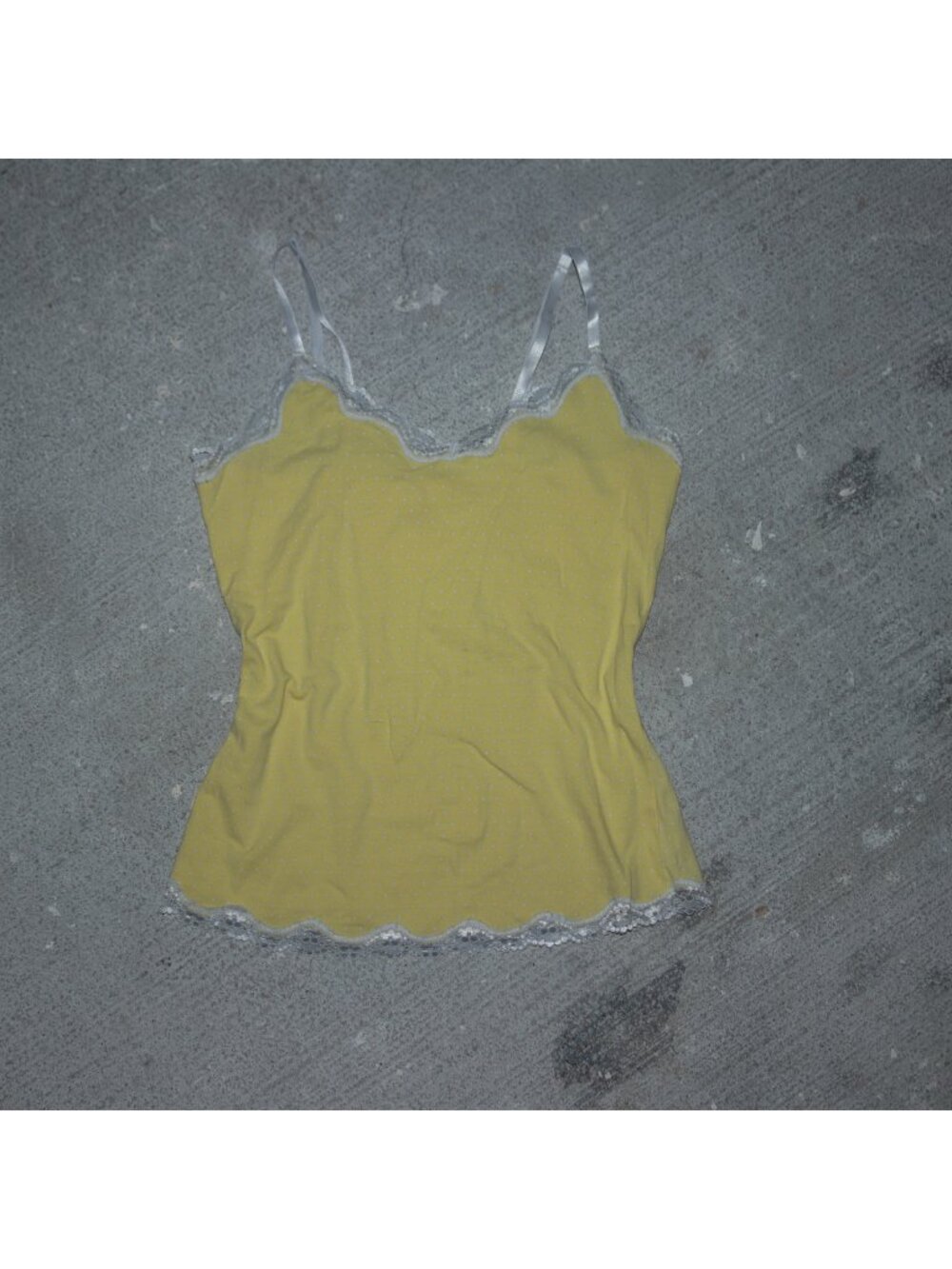 Blue Chic Womens Vintage Polka Dot Lace Trim Tank Top Yellow Barbie Brand Size M